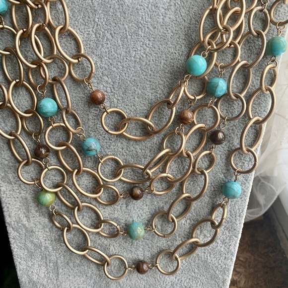 Gorgeous Boho Charming Charlie Suede & Turquoise Bead Statement Necklace - Picture 3 of 12